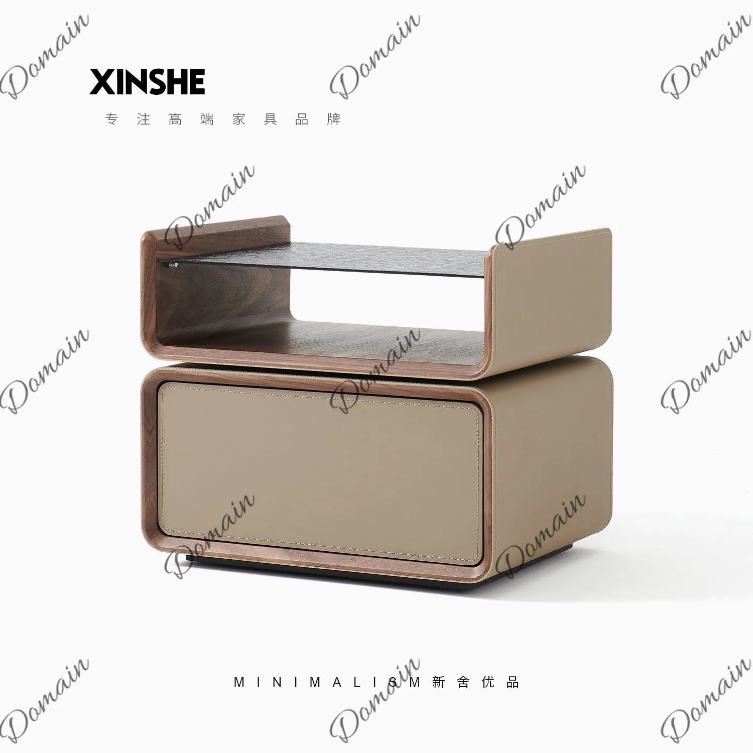 Italian minimalist bedside table light luxury saddle leather high sense rotatable modern simple designer