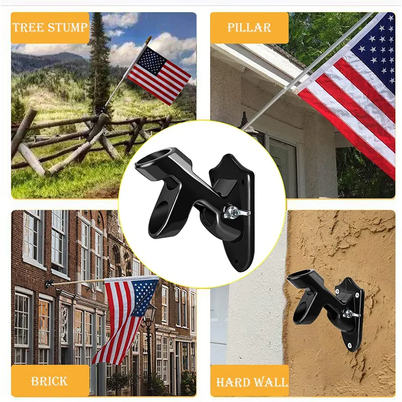 Supporto Per Asta Bandiera A Doppio Foro 2,5 Cm | Staffa In Lega Di Alluminio Per Esterno | Kit Di Montaggio Per Giardino, Balcone E Campeggio - 5
