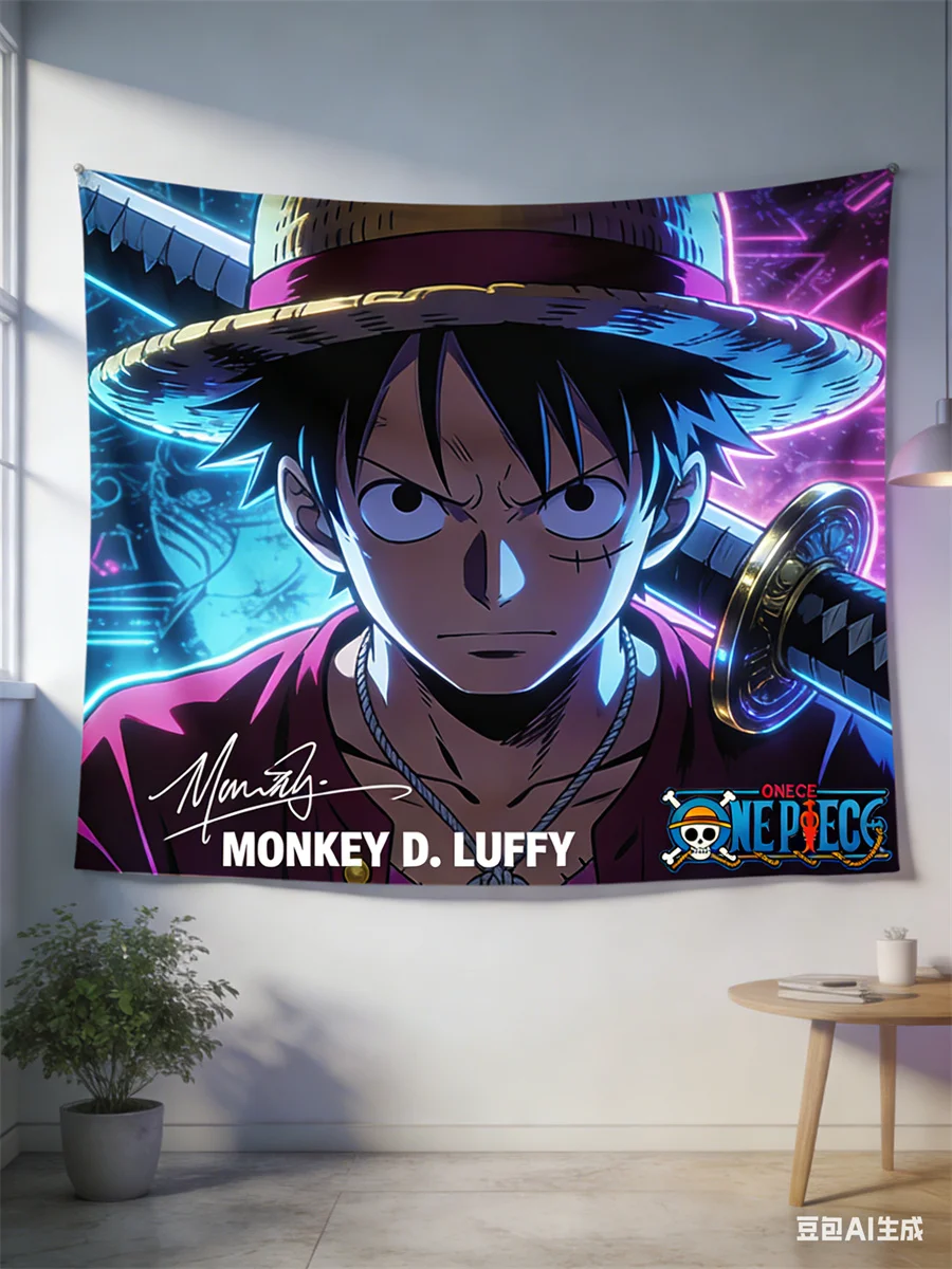 Tapiz de pared con efecto 3D de One Piece Luffy, tela colgante con temática de bandera pirata de anime para decoración de dormitorio, sala de estar y dormitorio