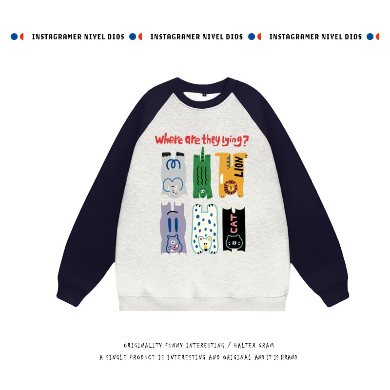 

New Lazy Sle Student Hoodie Sweatirt round Ne Overhead Color Blo Cartoon Print Sweet Sle Long Sve Cotton Polyest...