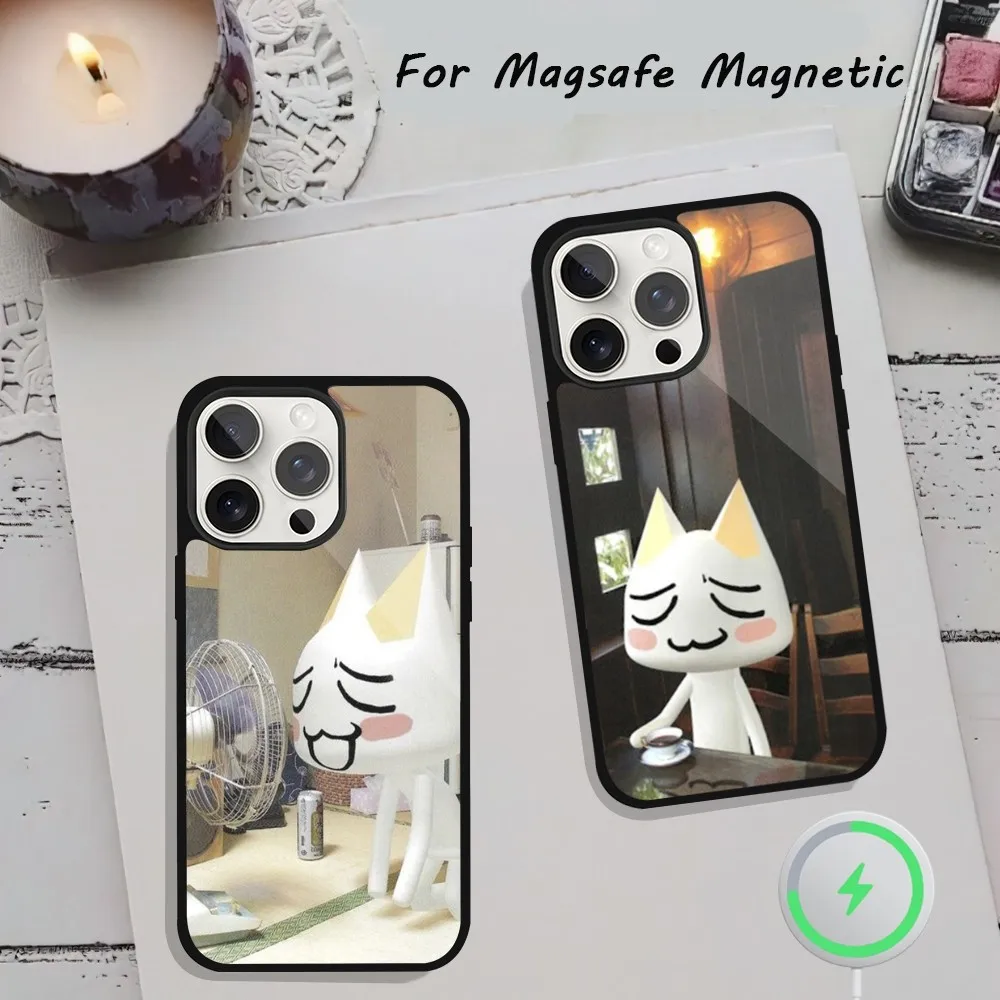 INS Cute Toro Inoue Cat Phone Case  For iPhone 15 12 13 14 11 Pro Plus Max Magsafe Magnetic Wireless Charging shell