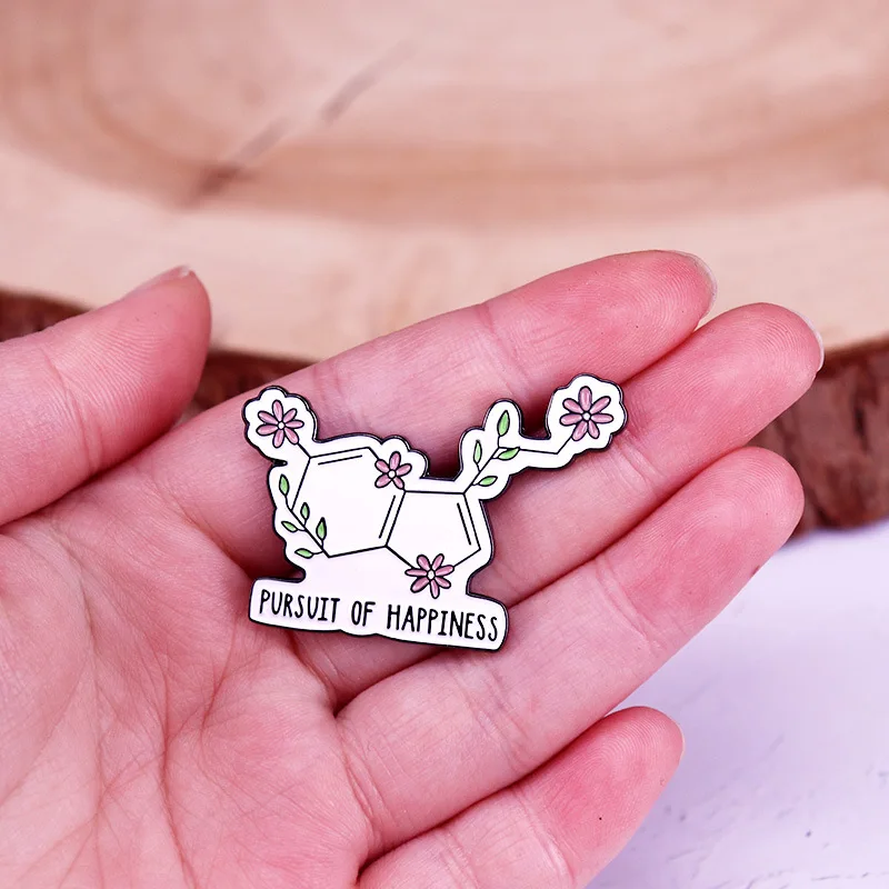 Pursuing Happiness Serotonin Molecules Enamel Pin Flower Badge Mental Health Awareness Jewelry Gift