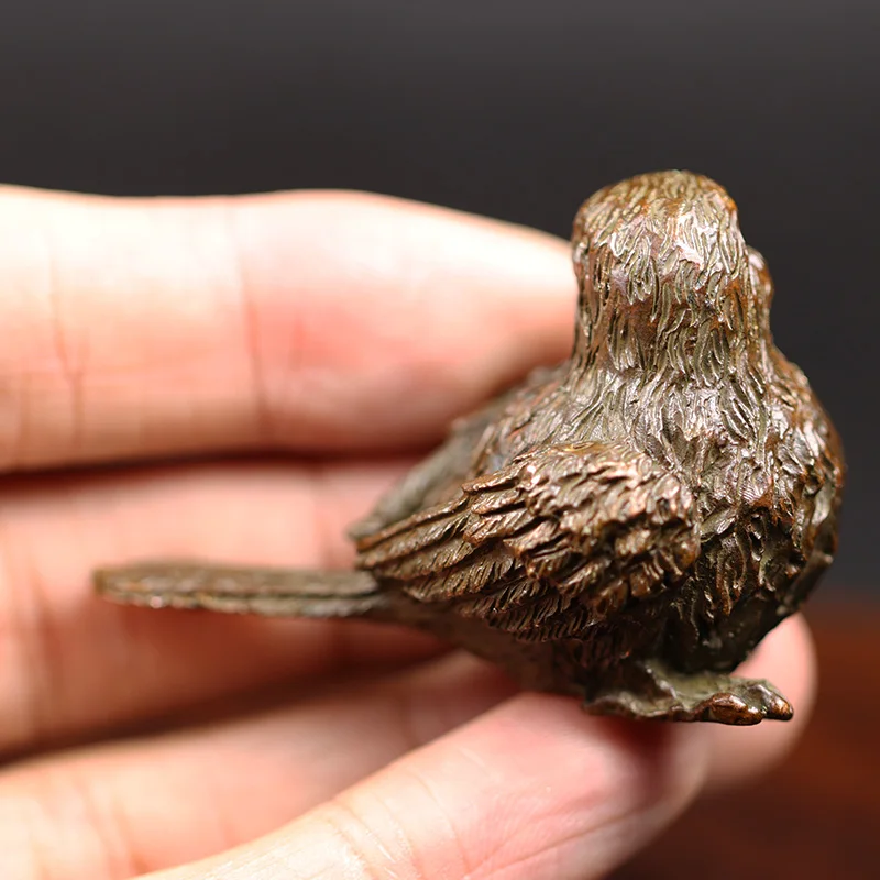 Antique Copper Small Sparrow Statue Desktop Ornaments Metal Animal Bird Figurines Miniatures Tea Pet Home Decoration Accessories