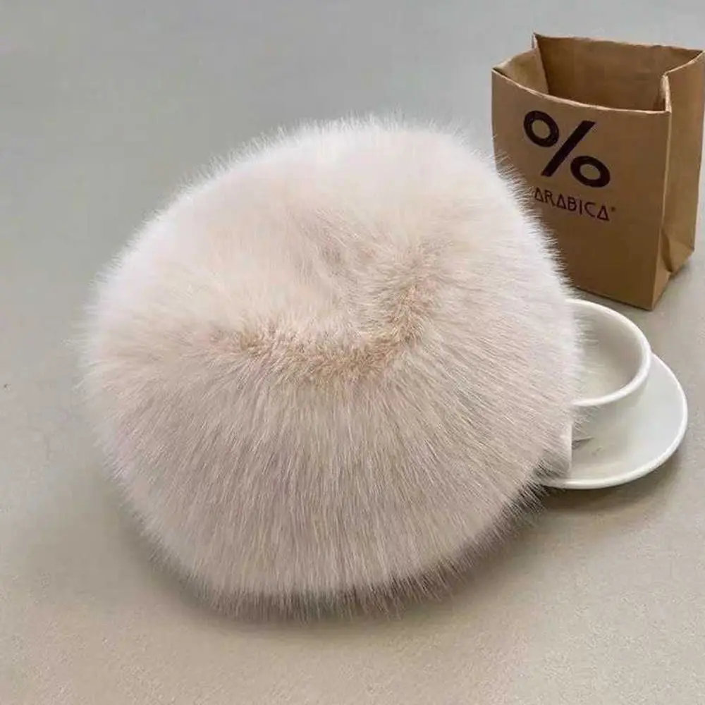 Smooth Mongolian Fluffy Hat Thickened Fur Fluffy Texture Warm Bucket Hat Round Top Ear Protection Fox Fur Hat Ladies Headwear