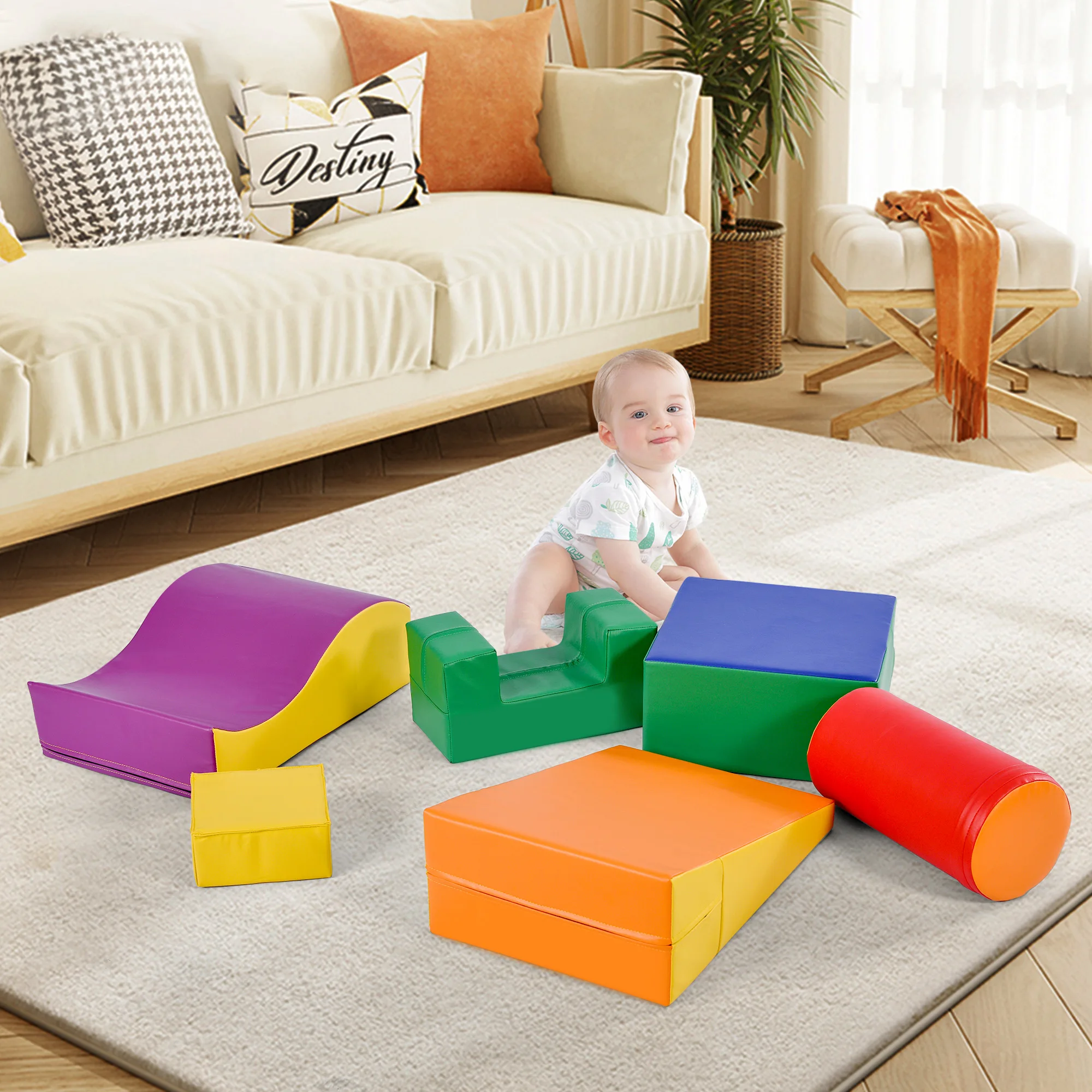 6 Pieces Climb Crawl Activity Play Set For Toddler Indoor Active Play Structure Climbing Crawling Toys Gym Equipment