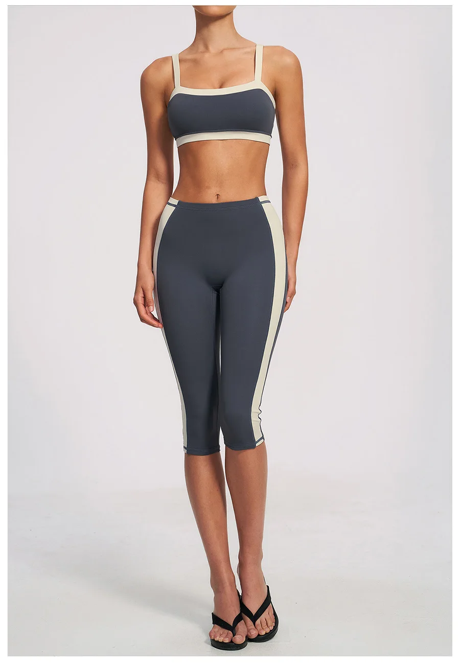 Yoga-Set 2-teilig Workout-Outfit Damen Trainingsanzüge Fitness-Weste Kurze Sporthose Ärmellose Capri-Hose Sportbekleidung Sport-BH Kleidung – Detail 24