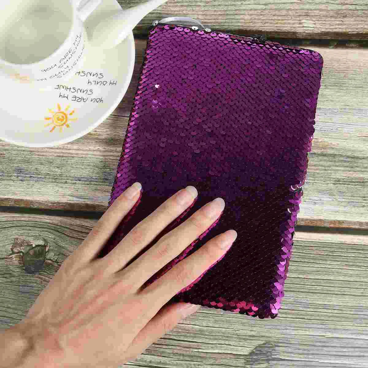 Sequins Note Pads para Meninas, Notepad Elegante, Papelaria Roxo para Escritório, 21x14cm