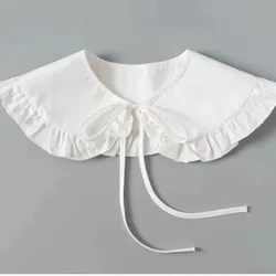 White Shawl for Doll False Fake Collar for Women Girls Ruffled Trim Detachable Half Shirt Lapel Blouse Lace-Up Bandage