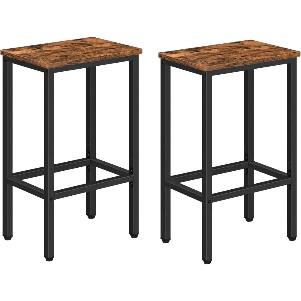 

Set of 2 Industrial Bar Stools with Footrest | 25.8" Rectangular Kitchen Counter Chairs