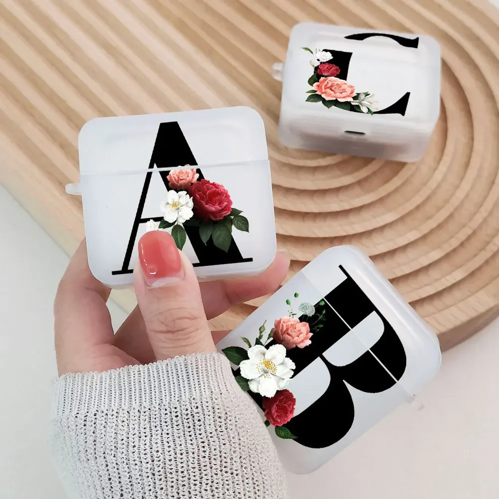 Flowers Initial Letter A To Z Case for Airpods 4th 4 3rd 3 2 1 Pro Bluetooth Wireless Earphone Protective Covers Air Pods