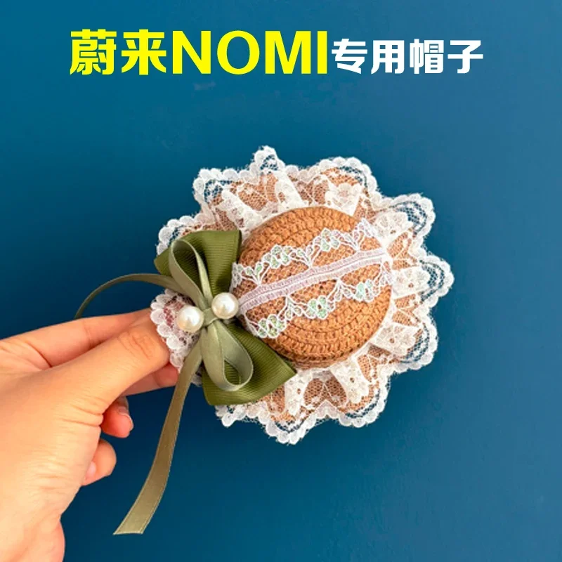 for NIO nomi hat lace bow straw hat car center console woman cute fun interior ornament decorative handmade accessories