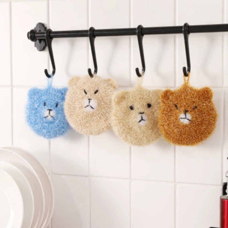 Crocheted Cute Bear Dish Towel Household Strong Stain Removal Non-stick Oil Dishcloth Kitchen Towel Cleaning Cloth Kitchen Item