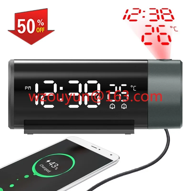 

Home Projection Alarm Clock USB Charging Time Temperature Electronic Clock