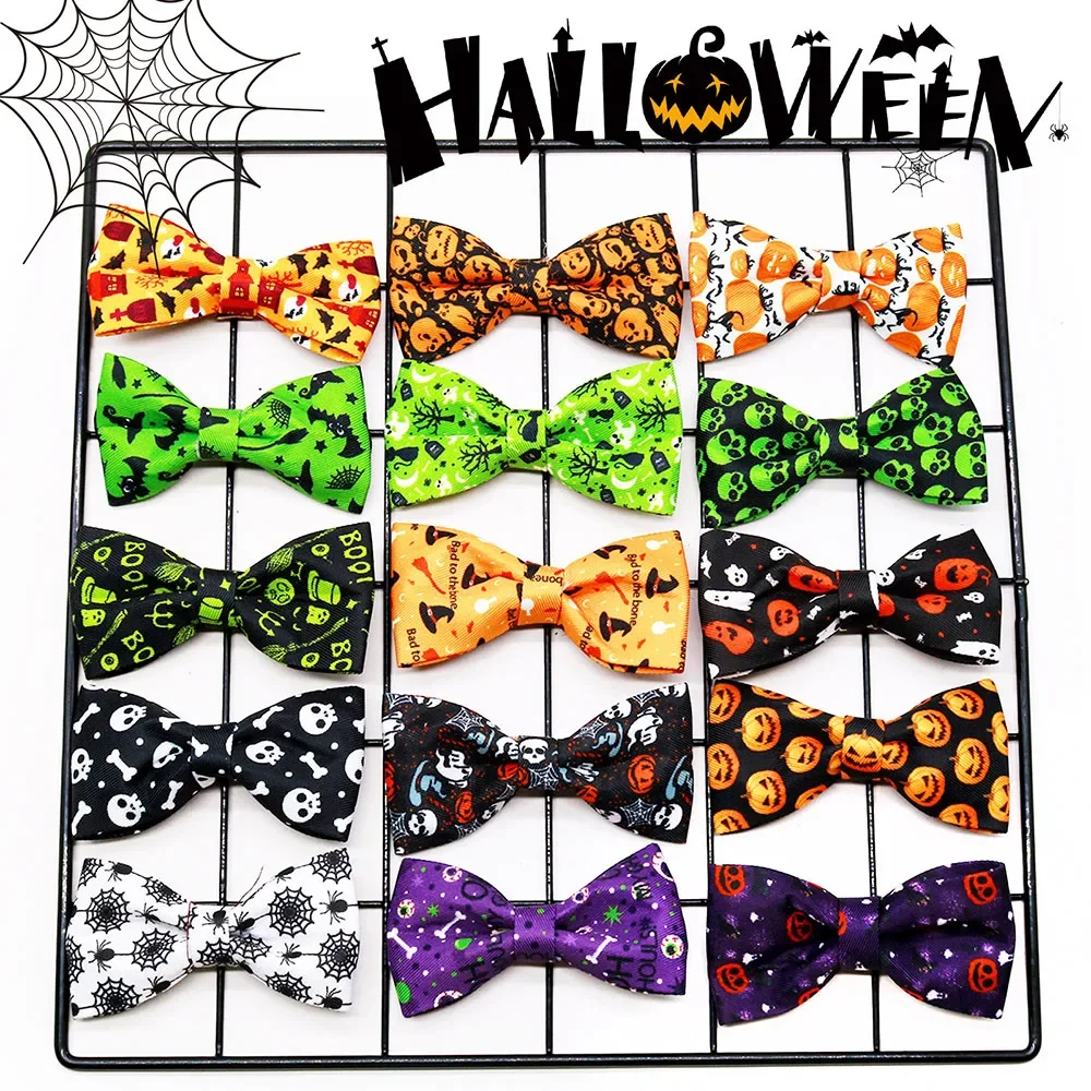 50pcs Halloween Dog Collar Accessories Removable Pet Dog Bowtie Collar Skull Pumpkin Dogs Bow Tie Pet Grooming Products