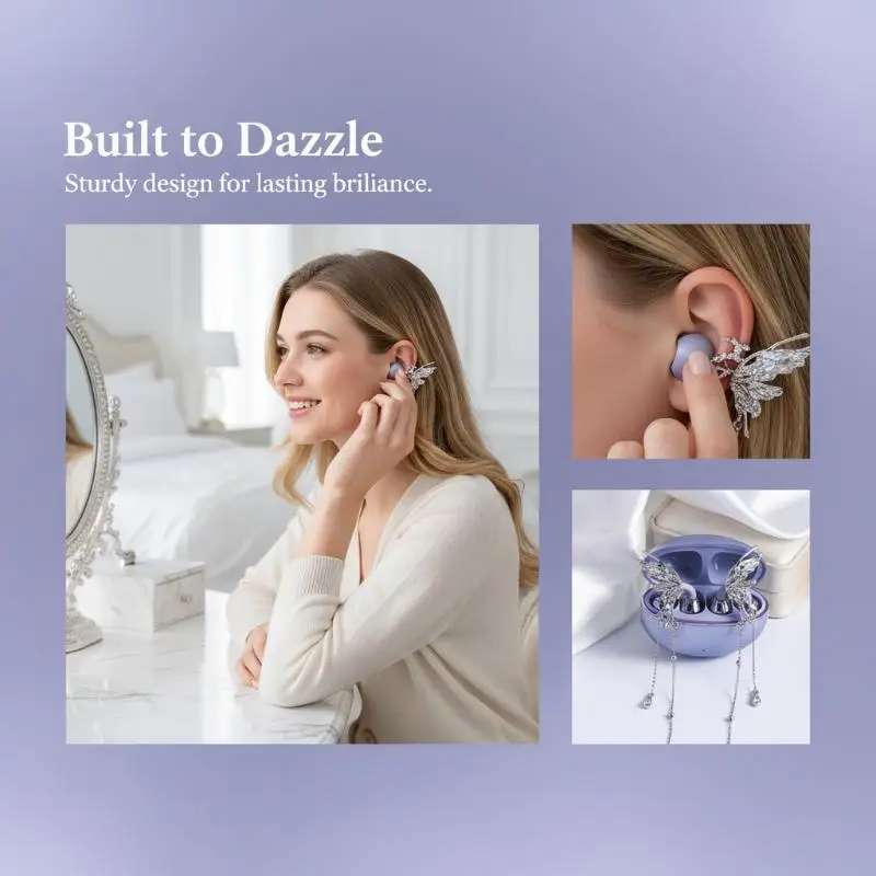 Personalized Earphone Rhinestone Ear Clip 1Pair Sparkling Earphone Buckle Accessories Secure Fit for Music Lovers