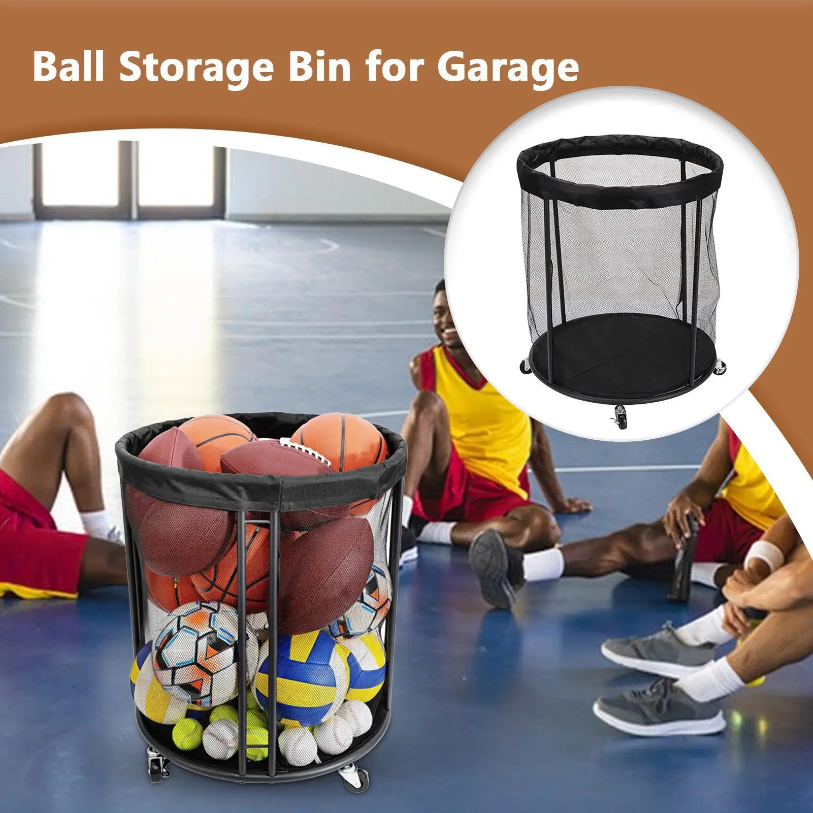 

Sports Ball Storage Cart Portable Outdoor Balls Net Container Basketball Football Ball Storage Organizer For Garage Deck
