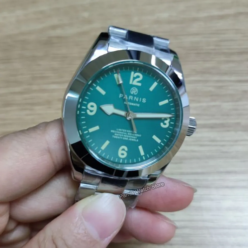 Parnis 40 mm Cristal de zafiro pulido Caja de acero inoxidable 316L Reloj mecánico para hombre