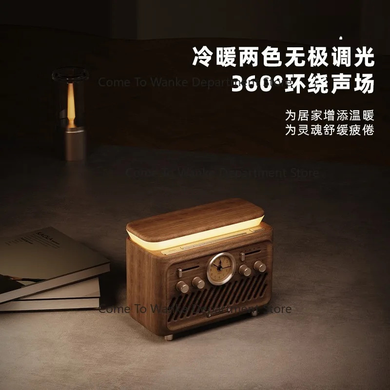 Retro Speaker FM Radio with USB Port, Dual Speakers, Ambient Light, Multi-Function Bluetooth Audio