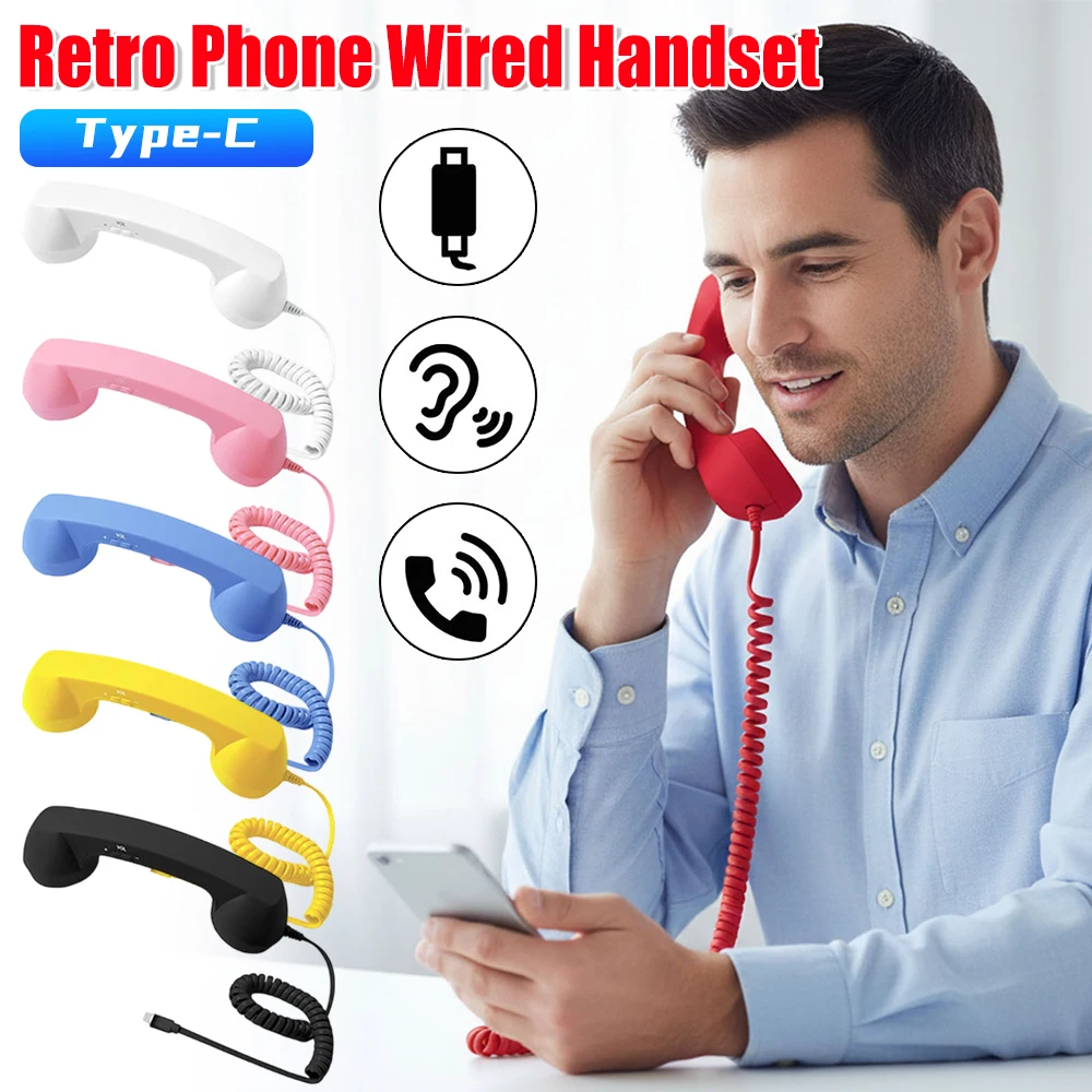

Handset For Cell Phone Type-C Retro Classic Comfortable Home Supplies Cell Phone To Landline Adapter For Offices Travel Kitchen
