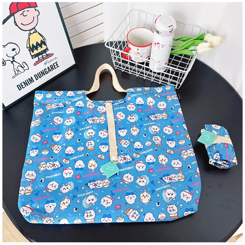 Cute Chiikawa Cartoon Foldable Eco Shopping Bag Lightweight Large Capacity Single Shoulder Bag for Women Outdoor Ravel Use Gift view 5