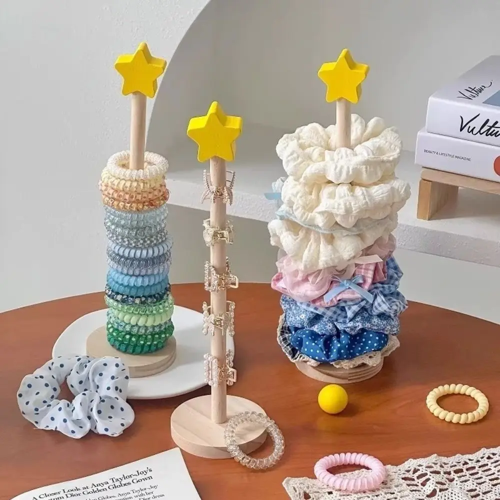 

4Pcs Wooden Head Rope Storage Rack Cute Star Style Hair Rope Holder Vertical Multi-purpose Hair Scrunchies Hairpin Organizer