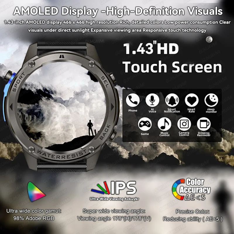 2026NEW Military T-Rex3 Outdoors GPS Sports Smart Watch Men 500mAh HD Call Heart Rate 5ATM Depth Waterproof Swim Watches For Man