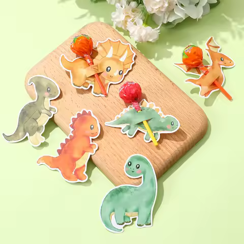 Dinosaur Lollipop Holder Card 1st Birthday Party Decoration Kids Boy Favors Roar Dino Paper Candy Card Jungle Safari Baby Shower