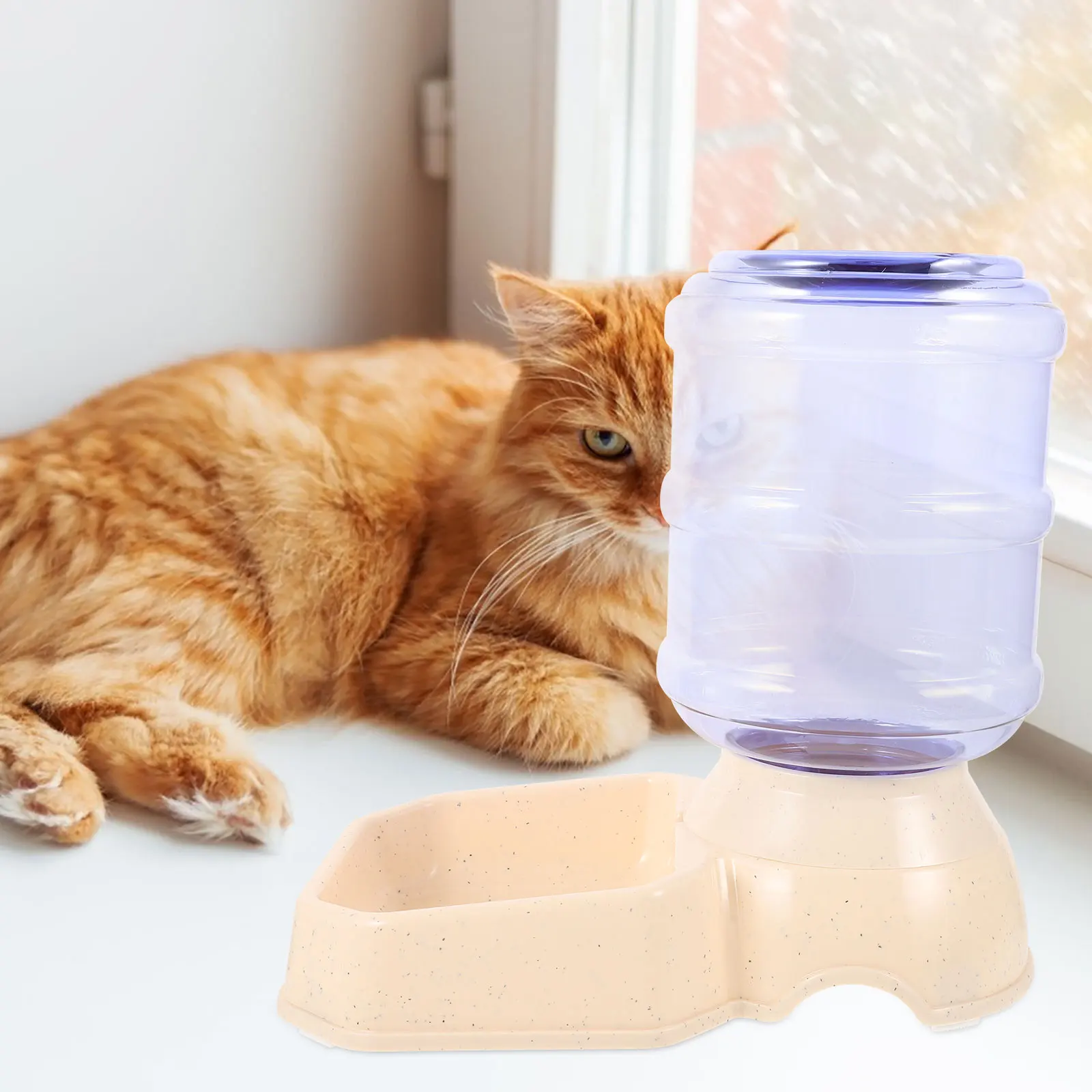 

Automatic Pet Water Feeder Dispenser for Cats Dogs Control Big Bowl Square Beige Stable Durable Anti Overflow