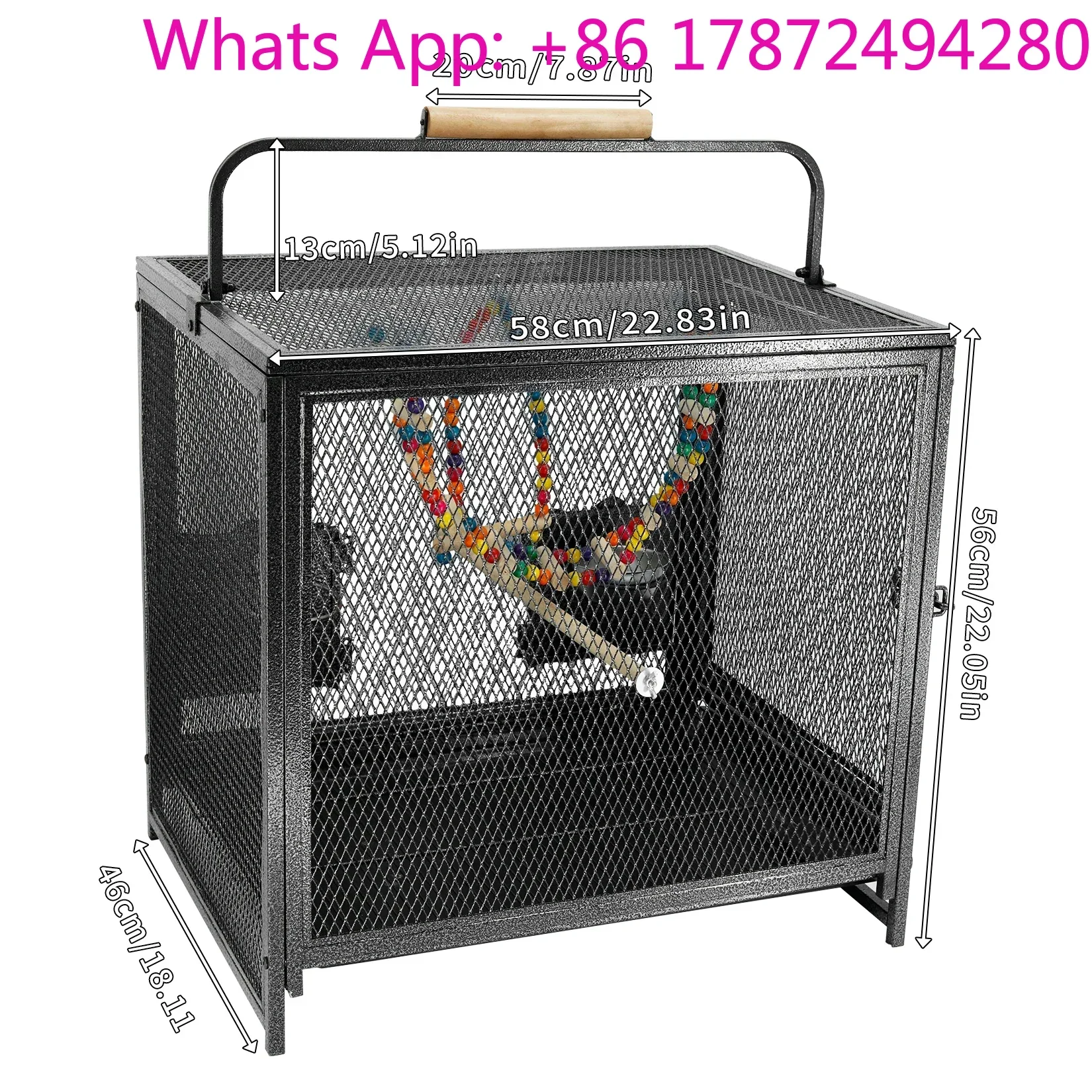 Wrought Iron Bird Travel Carrier Cage with Handle Wooden Perch & Seed Guard for Small Parrots Canaries Budgies Parro