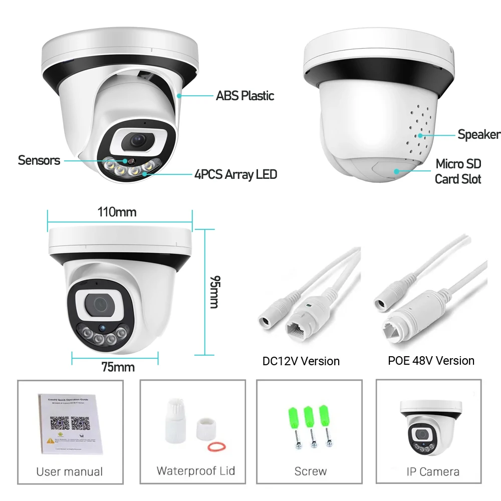 4K Ultra HD 8MP Indoor Dome Camera Full Color Night Vision Motion Vehicle Detection Home Security