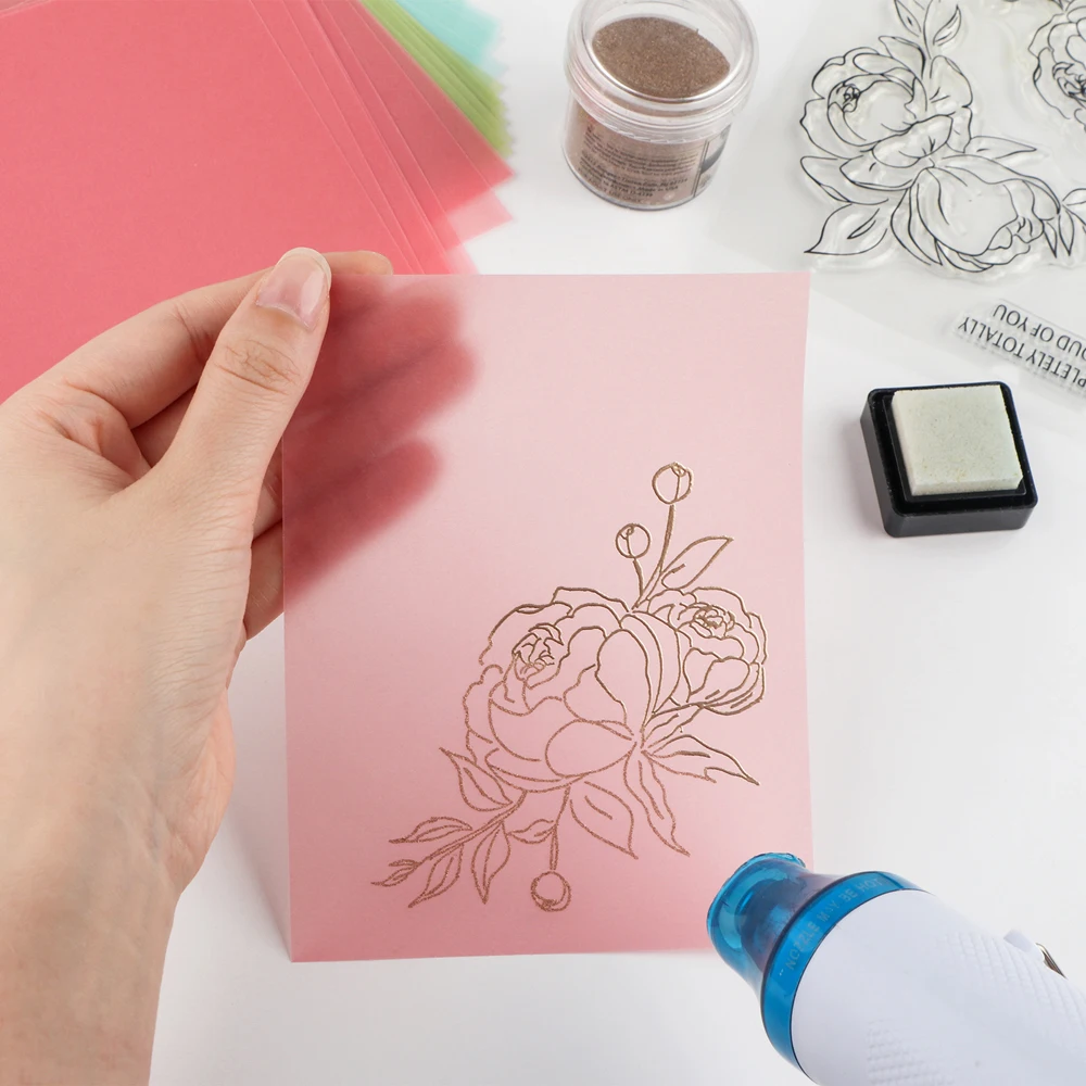 Hojas de Papel Pergamino Liso Esmerilado de Colores 4.25x5.5 Pulgadas, Papel Transparente Resistente al Calor en Oro/Plata Perlado para Manualidades y Trazado