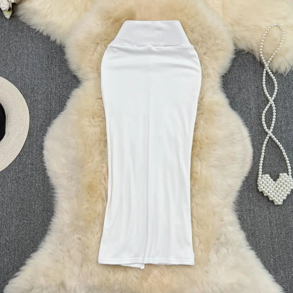 High-waisted Midi Skirt Breathable Material Skirt Women Midi Skirt High Waist Pencil Office Wear Fishtail Back Slit Design