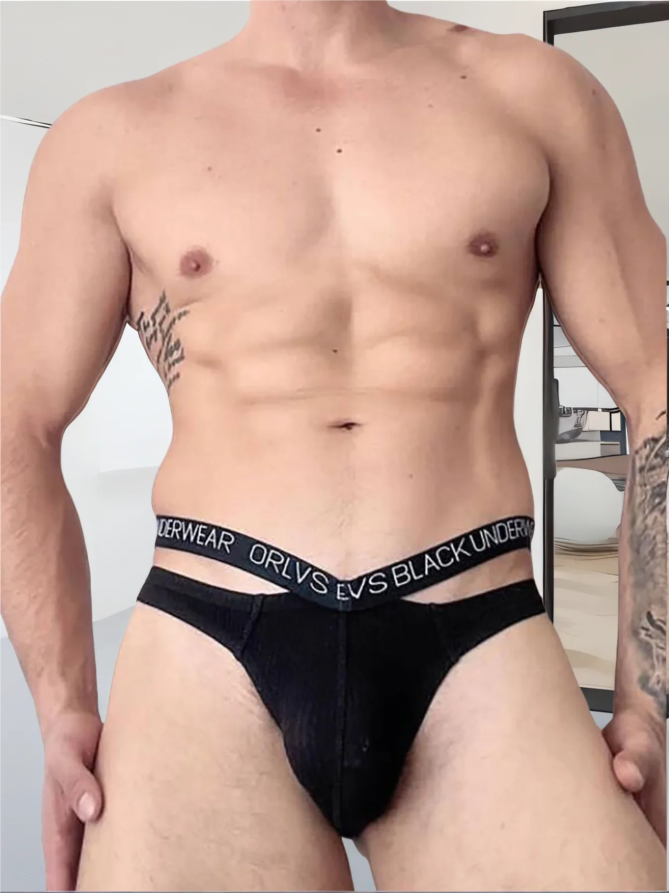 Intimo da uomo in cotone filettato con cintura a V per fitness sportivo, sollevamento sexy dei glutei, vita bassa, biancheria intima da uomo