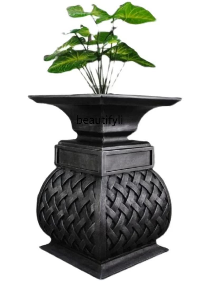 

GRP Flowerpot Multi-Function Flower Device Black Large European-Style Garden Planting and Storage