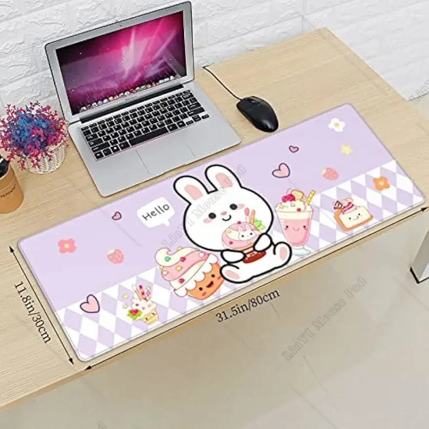 لطيف الأرنب الآيس كريم ماوس الوسادة الموسعة كبيرة XL الألعاب ماوس الوسادة مخيط حواف عدم الانزلاق ماوس حصيرة للمكتب 31.5X11.8 بوصة
