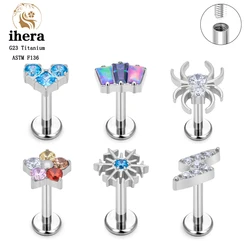 G23 Titanium Stud Earrings for Women Snowflake ASTM F136 Labret Lip Piercing Ring 16G CZ Ear Tragus Cartilage Pierc Body Jewelry