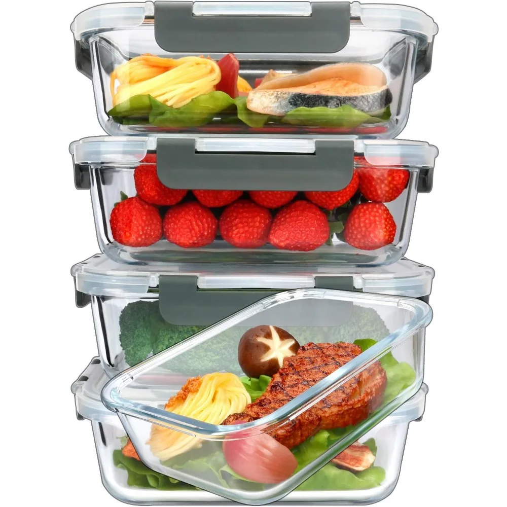

5-Pack 36 Oz Glass Meal Prep Containers with Snap Locking Lids, Airtight for Lunch, Microwave & Dishwasher Safe