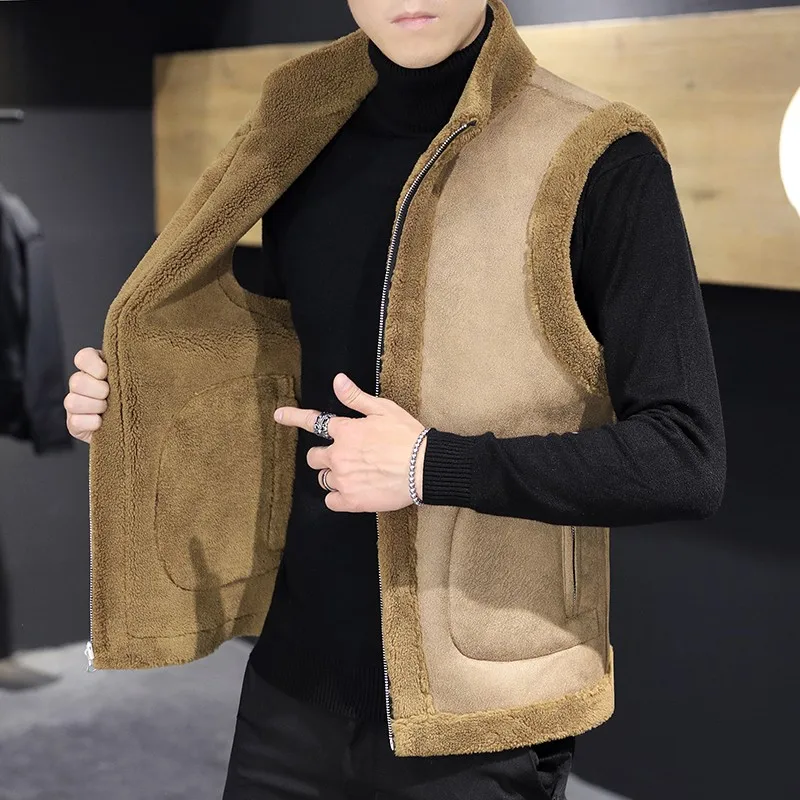 Winter New Coat Warm Vest Men Fashion Lamb Wool Casual Thicken Gilets Male Jacket Can Be Worn On Both Sides Sleeveless Waistcoat