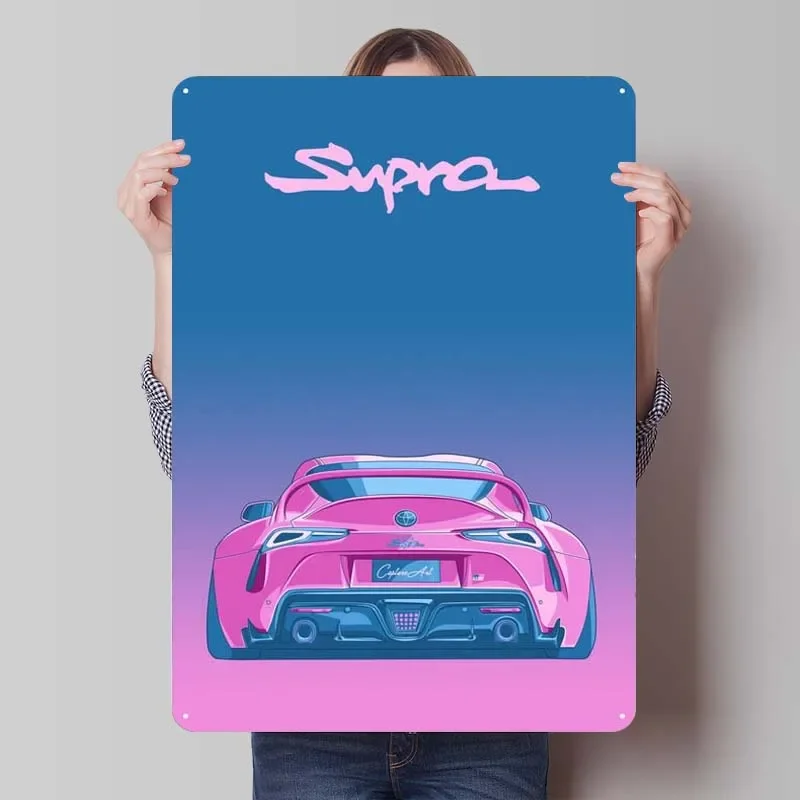 Toyota Supra GR Sign Car Poster Metal Wall Art Mural Customized Retro Metal Tin Signs for Garage Wall Art Decoration Coffee Bar