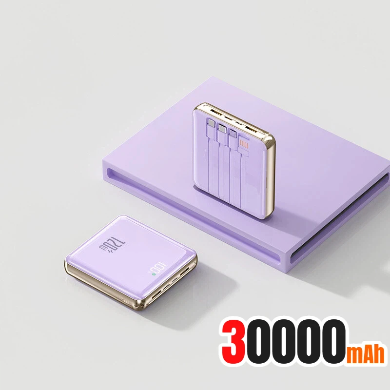 Nieuwe 500000 mAh Mini Power Bank Ingebouwde 4 Kabels Grote Capaciteit Super Snel Opladen Externe Batterij voor IPhone Samsung