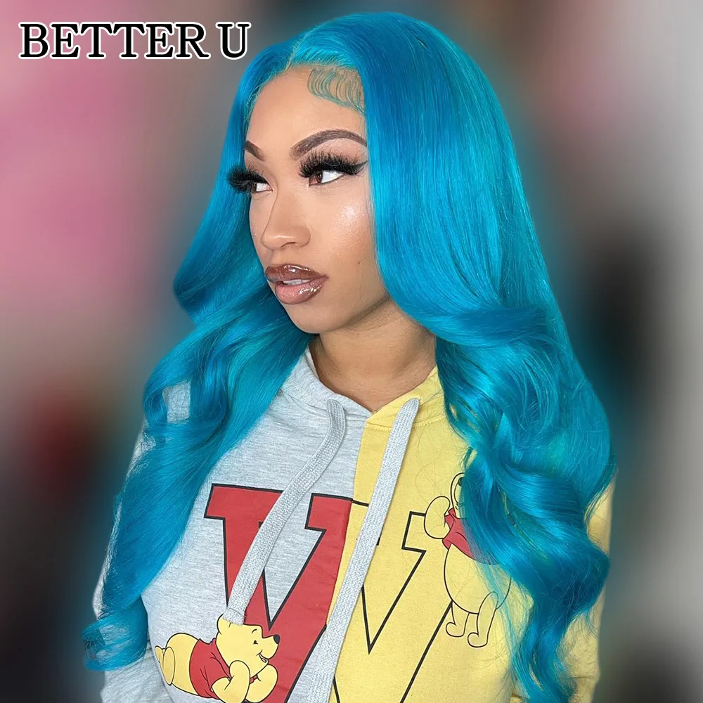 Blue body wave 13*4 13*6 wig transparent Brazilian hair splicing full  lace forehead wig human hair transparent lace