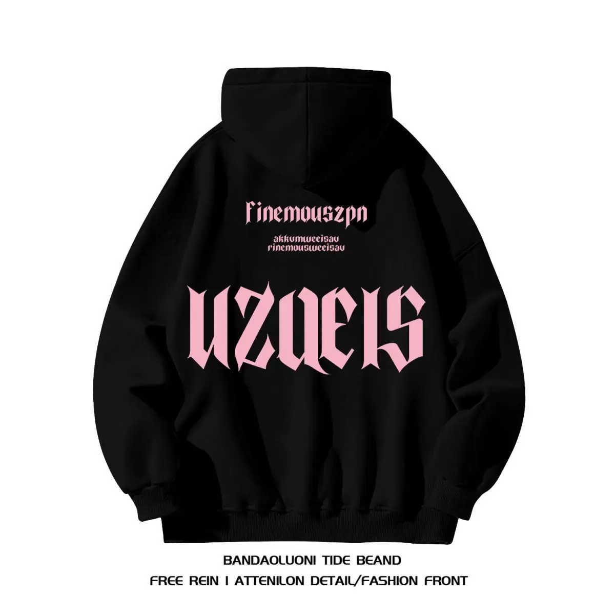 

2025 New Finemouszpn Hoodie Set Men Women White Black Pink Gray Streetwear Pullover with Uzues Print and Bandoluoni Tide
