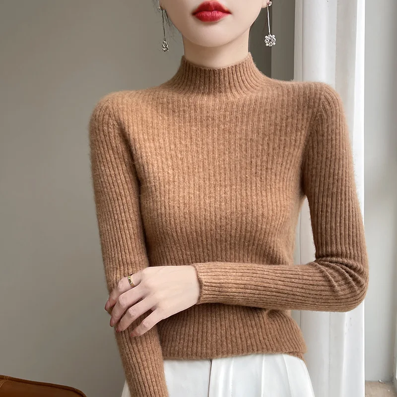 Cashmere sweater Women Half Turtleneck Sweater Knitted Soft Pullovers Cashmere Jumpers Basic Soft Sweaters Women 2024 Autumn Win