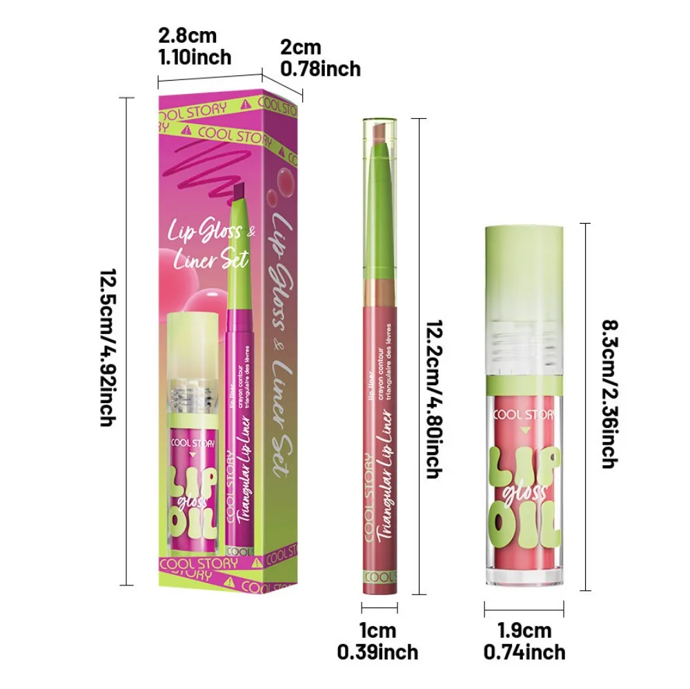 3個入りリップライナー＆グロスセット、2 in 1リップスティック、デュアルエンドでスムーズな重ね塗り可能なリップグロス、女性用リップコンボメイク