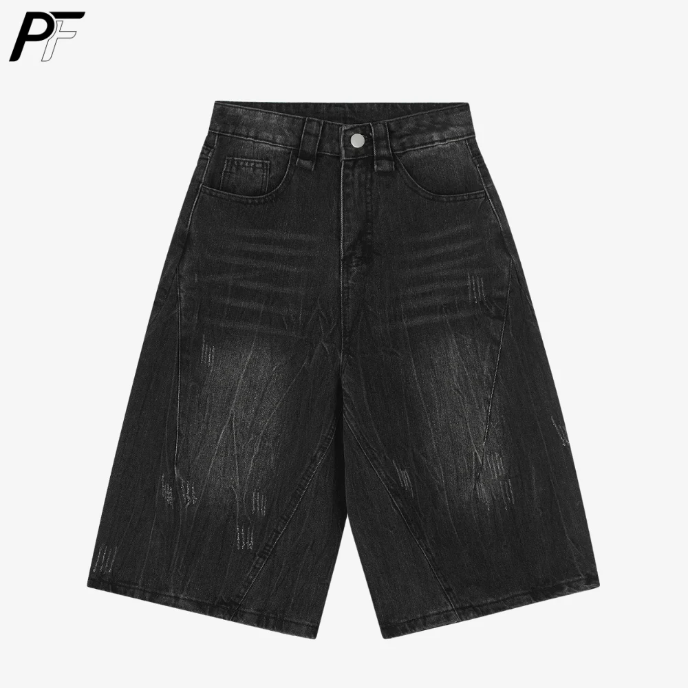 

Vintage Washed Wide-Leg Denim Shorts Loose Fit Knee-Length Baggy Jeans Hip Hop High-Waisted Streetwear Capris Retro Capri Pants