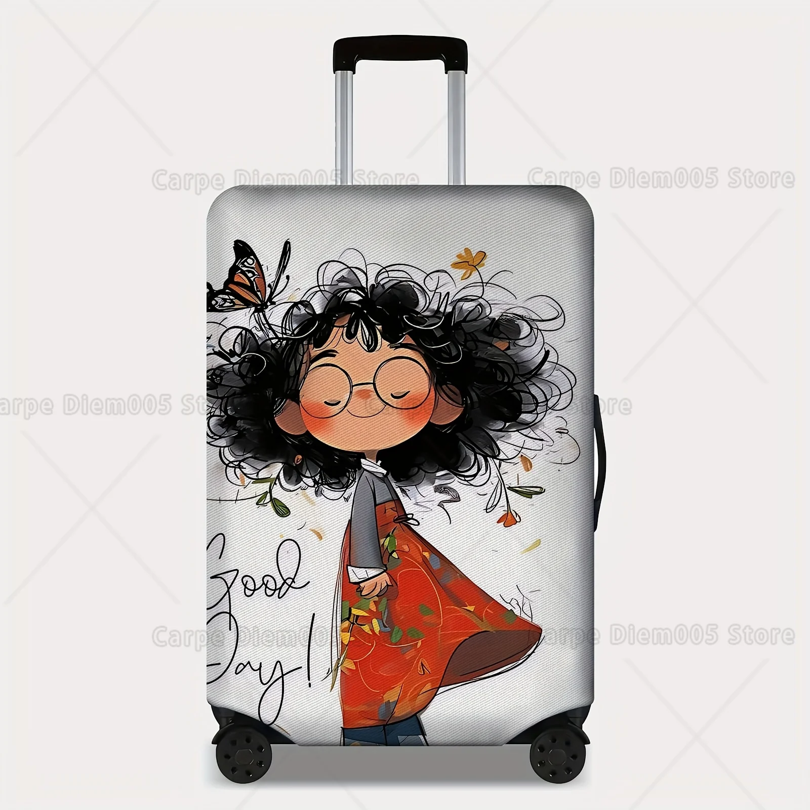 

Cartoon Travel Accessories Suitcase Cover Case Cover Curly-Haired Girl and Butterfly Designs, Suitable for Various Occasions.
