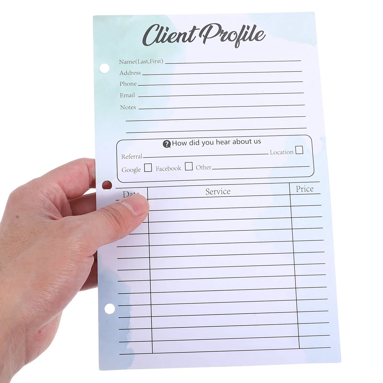 

50 шт. карточек для профилей клиентов, перфорированные, для вкладышей в папки, для ведения учета клиентов, для салонов, парикмахерских, стилистов, для организации бизнеса