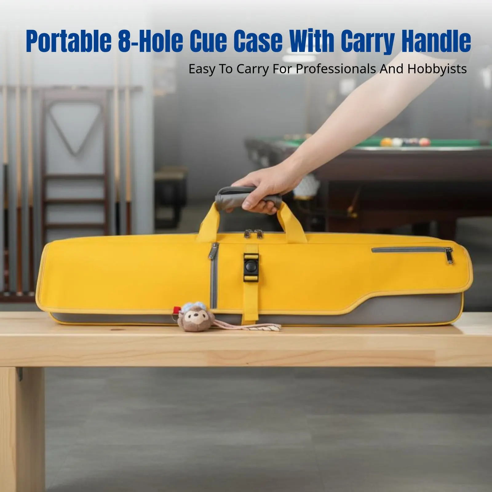 

8-Hole Cue Case, Billiard Cue Bag, Split Shaft Compatible, Portable Storage, Professional, Large Head, Shoulder Strap