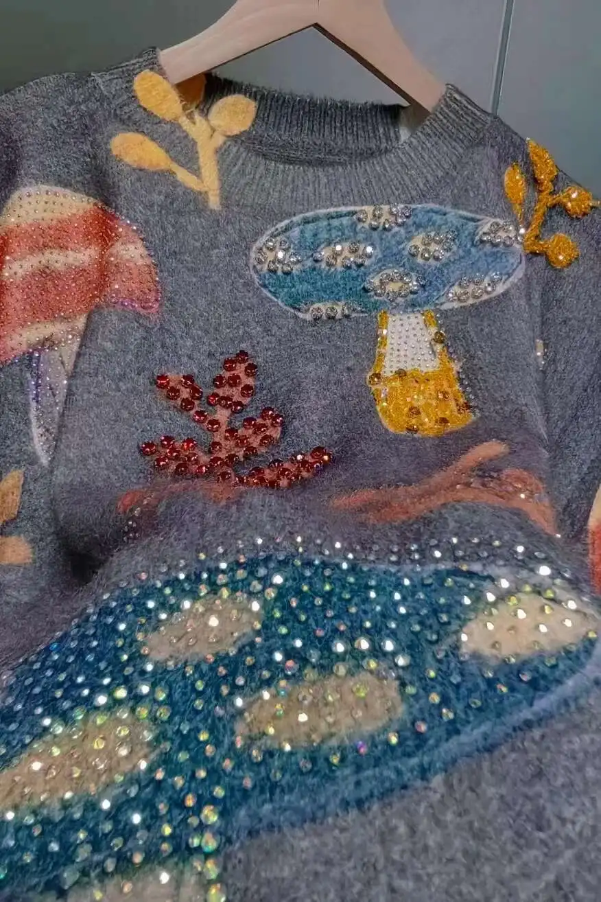 الاتجاه الجديد الخريف الشتاء الملابس البريق Dias سترة المرأة تريكو Y2K البلوز أبلى محبوك القمم الملابس النسائية