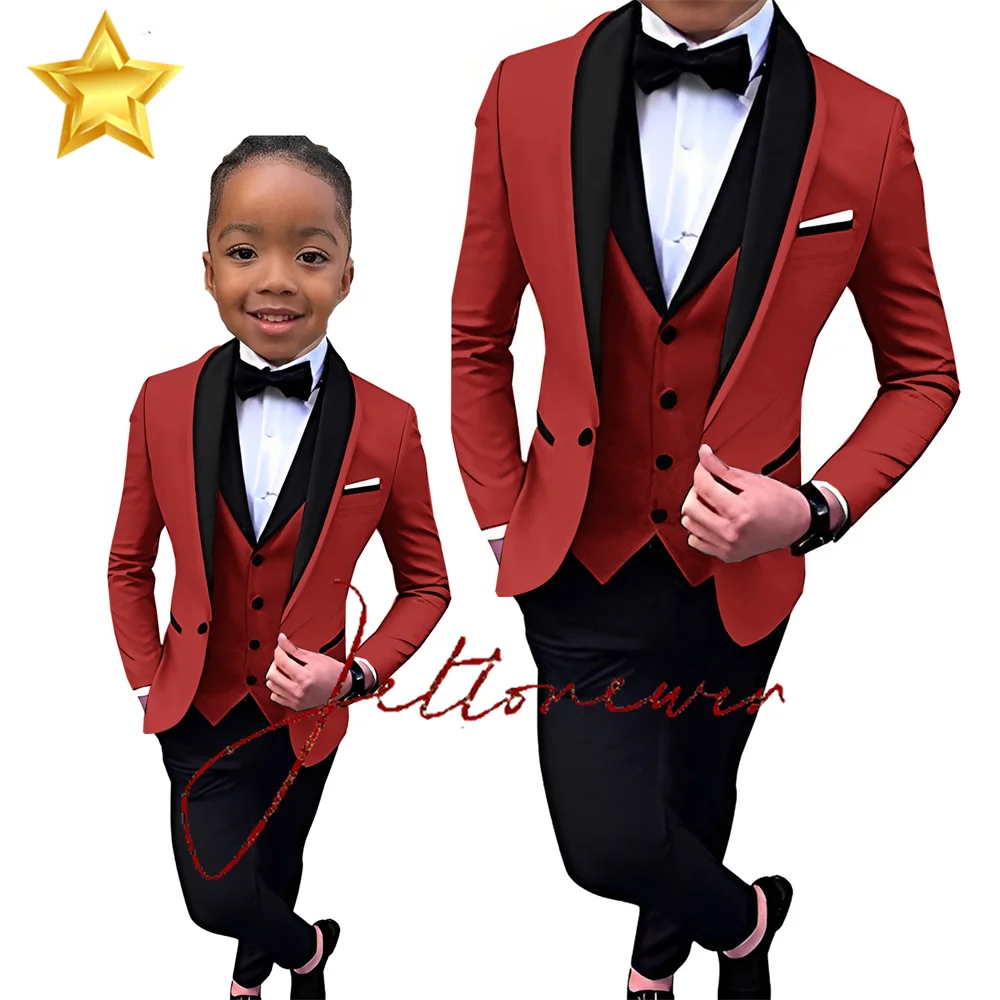 Suit for Boys Red Outfit Wedding Tuxedo Kids Formal Jacket Pants Vest Tie 4-piece Set 2-16 Years Old Blazer